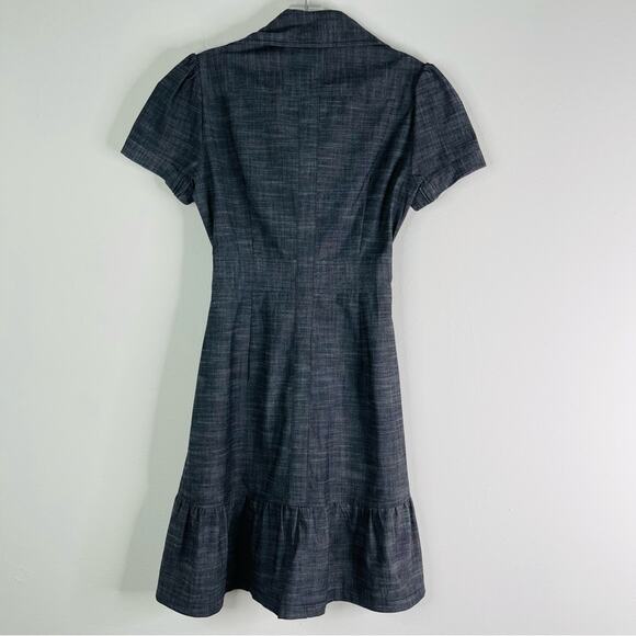 Jessica Simpson grey chambray preppy prairie ruffle belted midi dress 4 - Picture 4 of 6